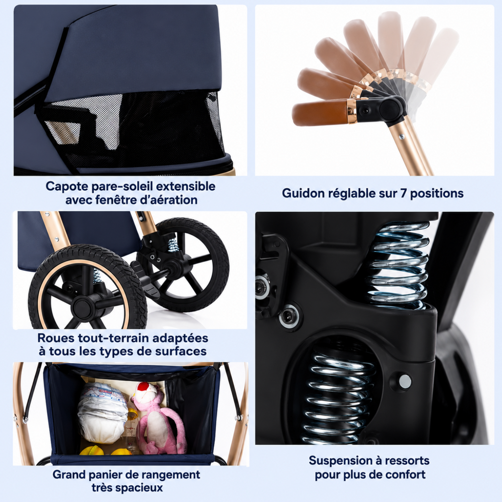 Poussette de luxe ÉLÉGANTE 3 en 1