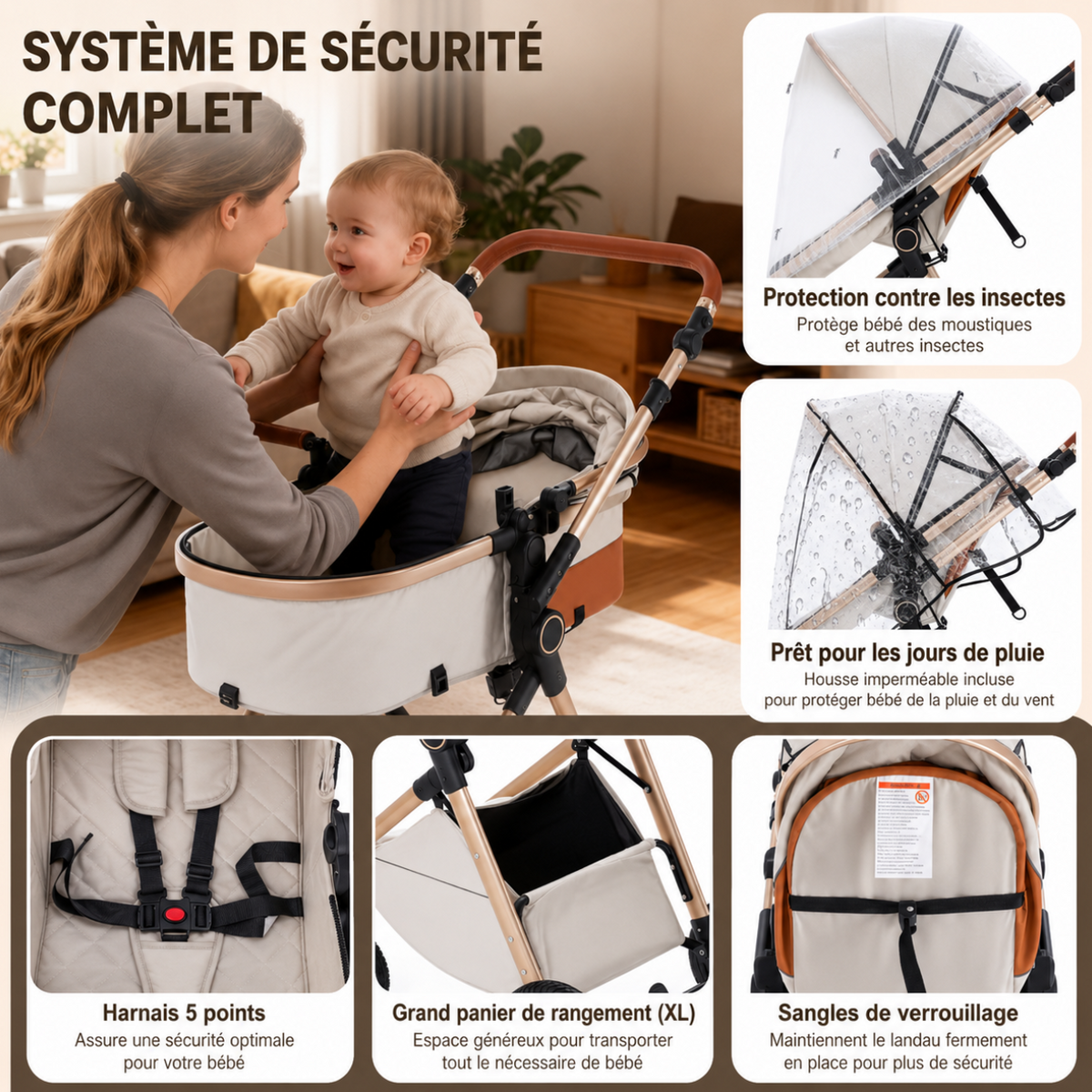 Poussette de luxe ÉLÉGANTE 3 en 1