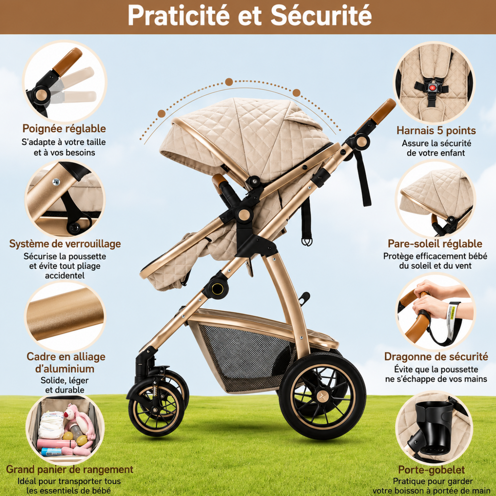 Poussette de luxe HAUT de GAMME 3 en 1