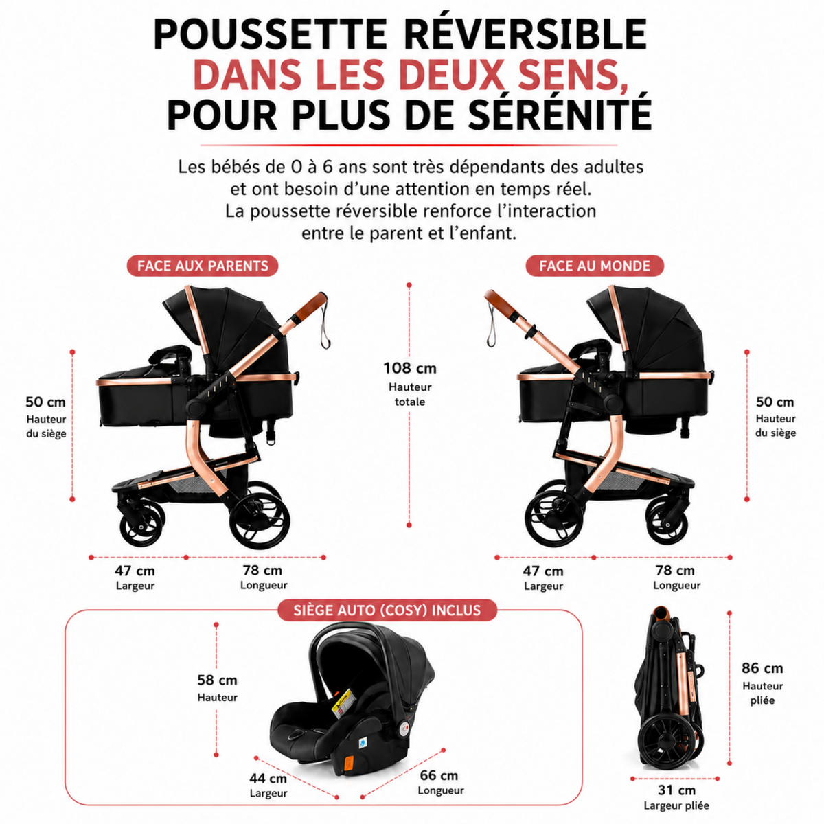 Poussette de luxe PRESTIGE 3 en 1